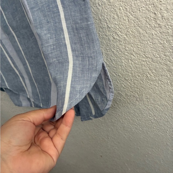 Ellen Tracy Linen Sleeveless Top Womens Blue White Stripe Button Up Neckline S - Picture 11 of 15